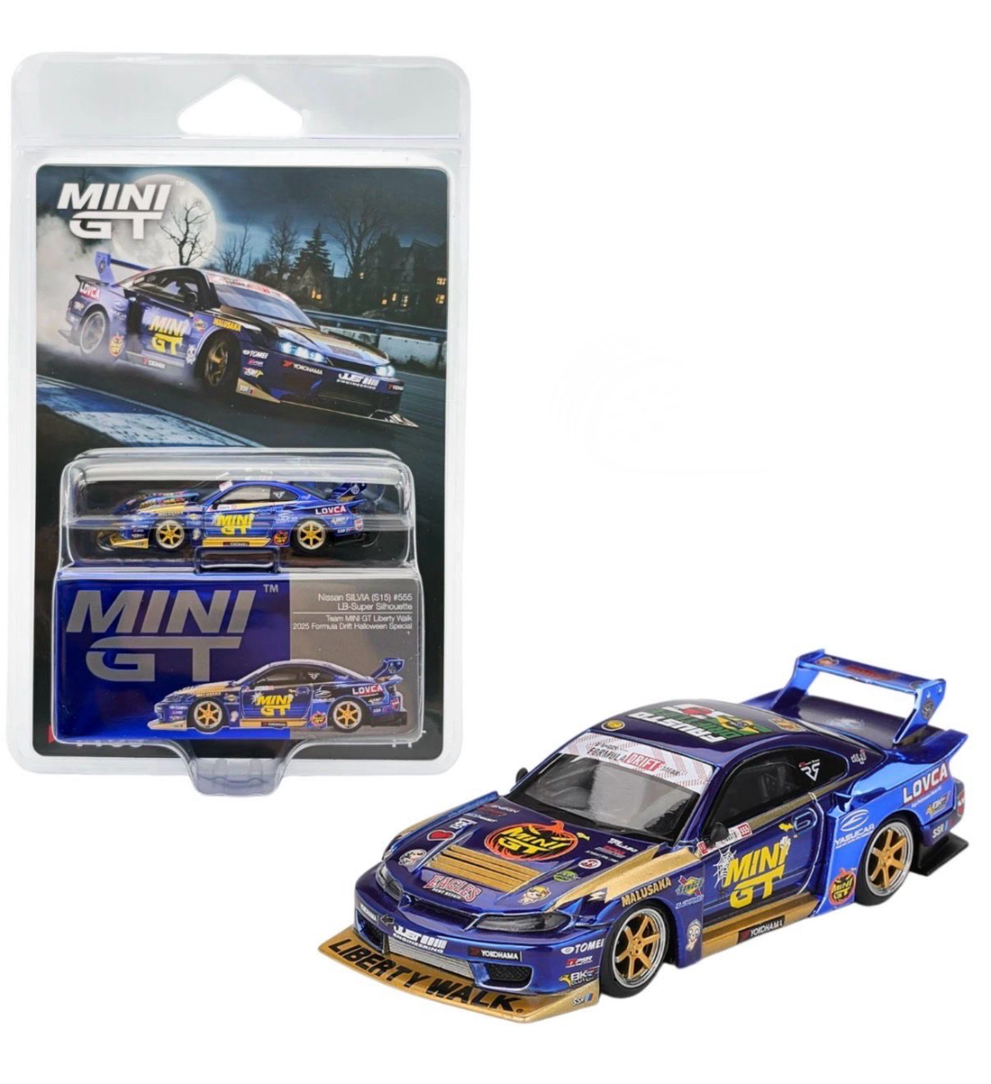 Mini GT 1:64 Nissan LB-Super Silhouette S15 SILVIA #555 Team MINI GT Liberty Walk 2025 Formula Drift - HALLOWEEN VERSION