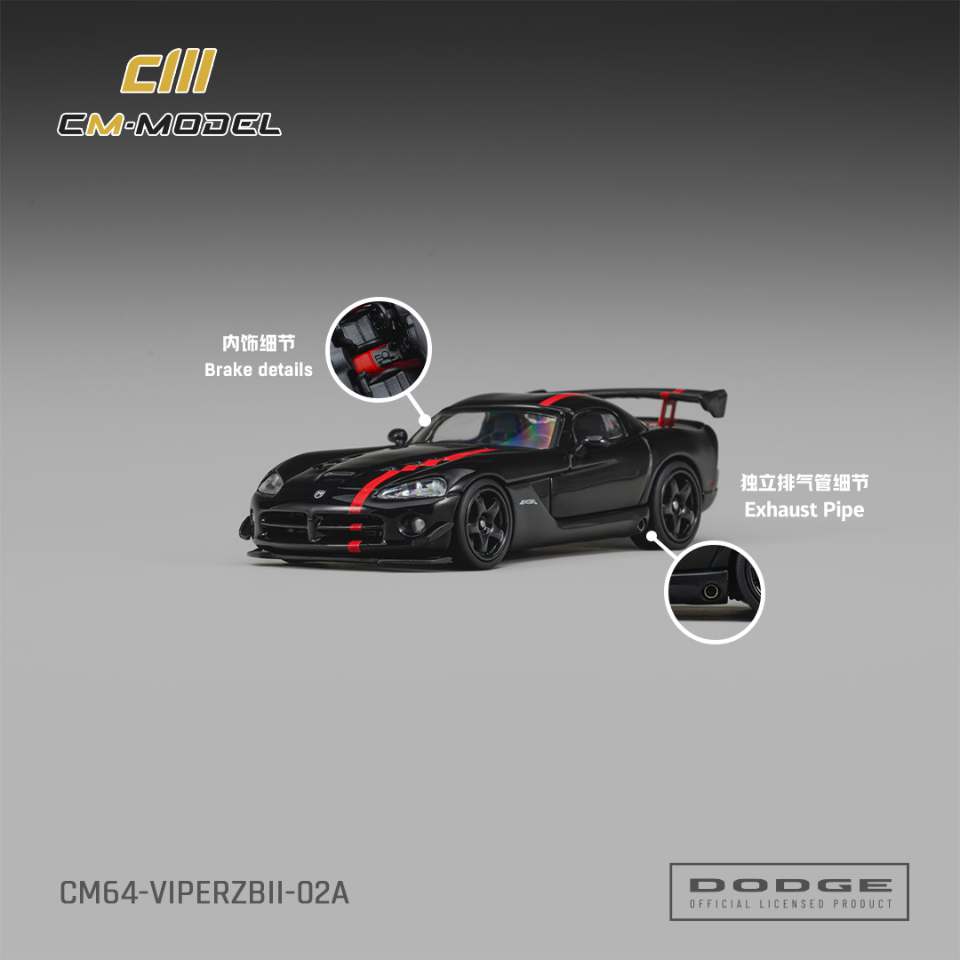 CM MODEL 1/64 Dodge Viper ACR(ZBII) Viper Black with Viper Red Racing Stripes