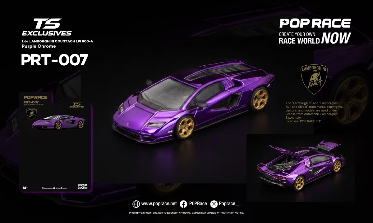 POPRACE x TS Exclusives 1/64 LAMBORGHINI COUNTACH LPI 800-4 Purple Chrome