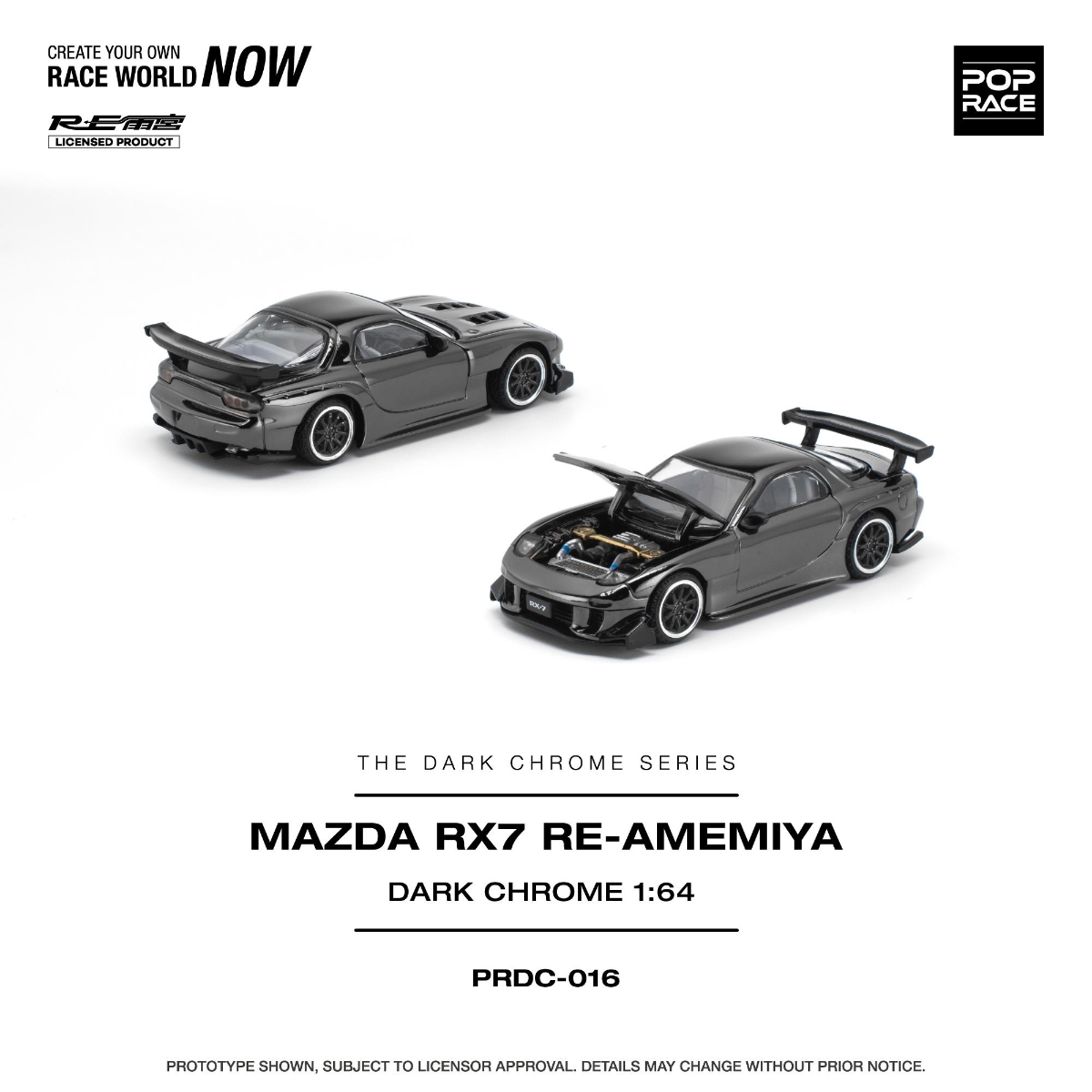 POPRACE 1/64 MAZDA RX-7 RE-AMEMIYA - DARK CHROME