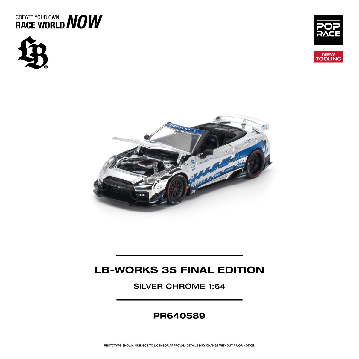 POPRACE 1/64 LB-WORKS 35GT-R FINAL EDITION - SILVER CHROME