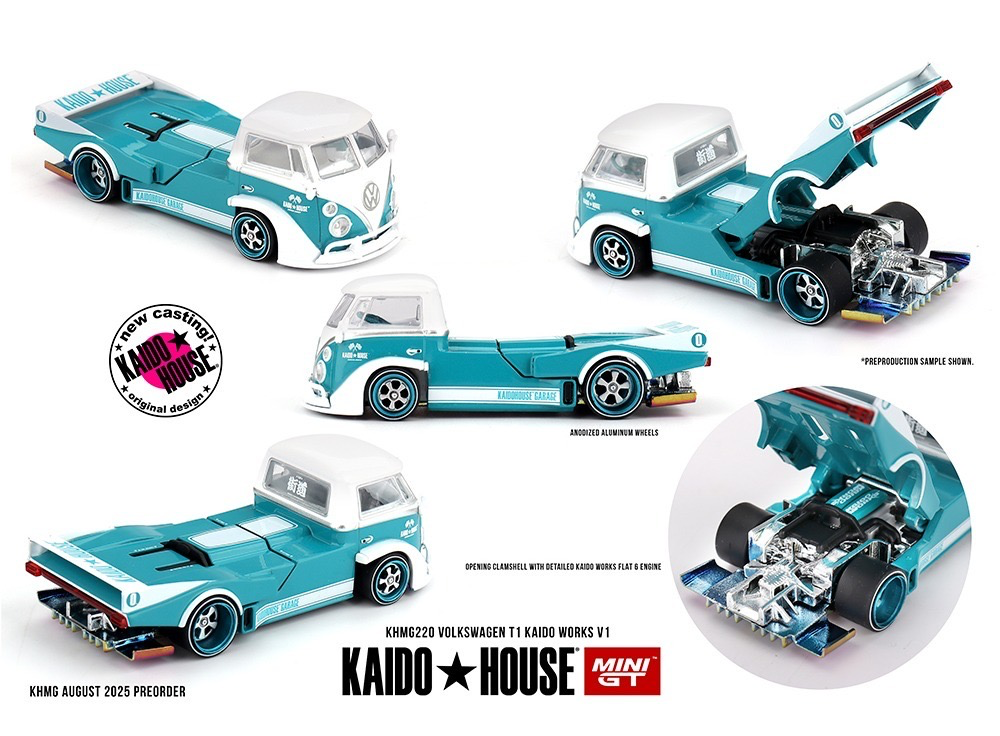 Kaido House x Mini GT 1:64 Volkswagen T1 KAIDO WORKS V1 – Turquoise/White