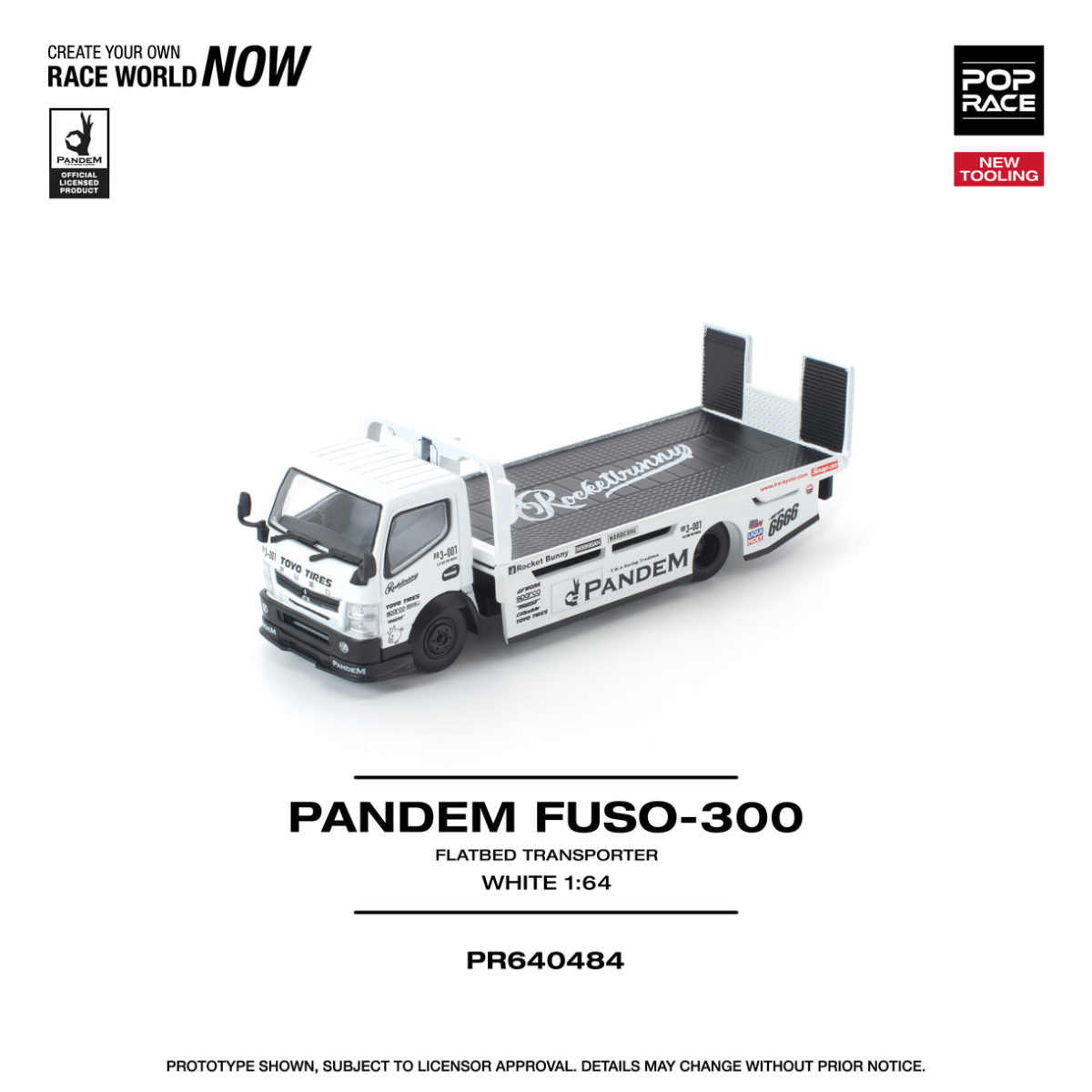 PR640484 PANDEM FUSO 300 FLATBED TRANSPORTER WHITE NEW TOOLING - POP RACE