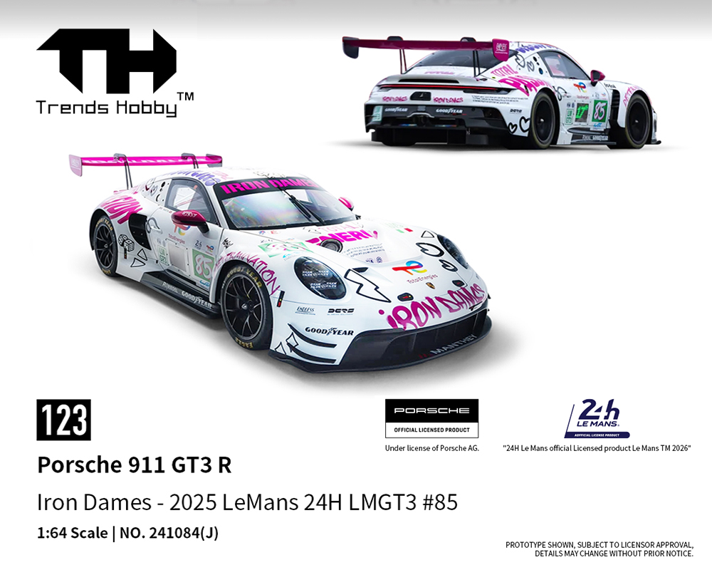 Trends Hobby 1:64 Porsche 911 GT3 R Iron Dames 2025 Le Mans 24H LMGT3 #85 – Limited Edition