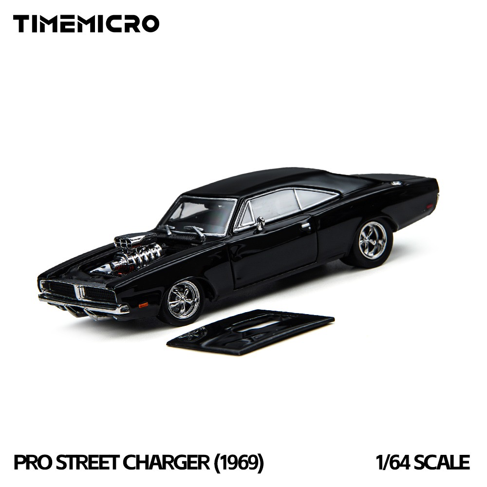 TimeMicro × PSC DESIGN 【New Model1:64 PSC Dodge 1969 Black Pro Street Charger (1969) Authentic Alloy Car Model