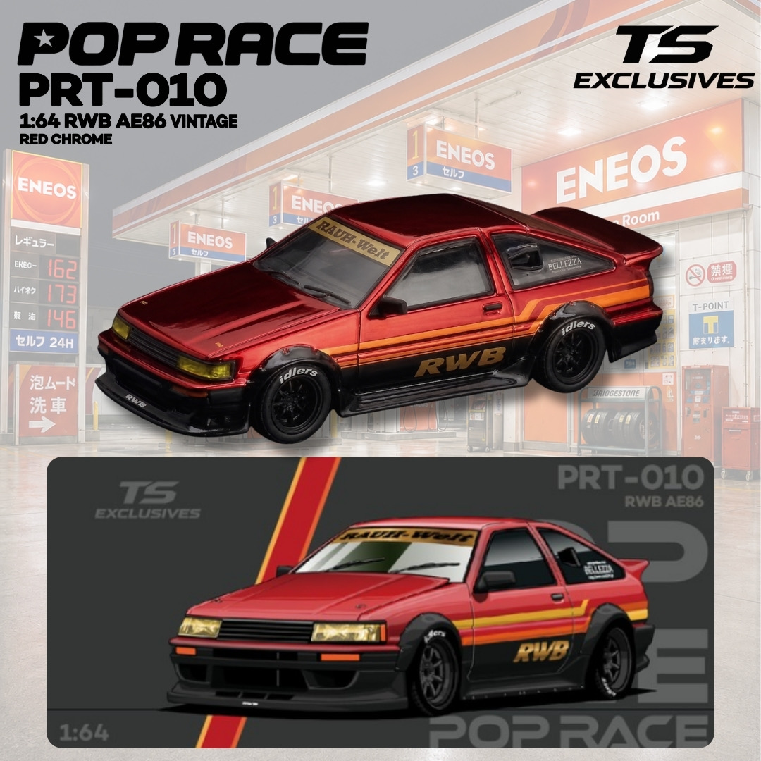 POPRACE x TS Exclusives 1/64 RWB AE86 VINTAGE Red Chrome PRT010.