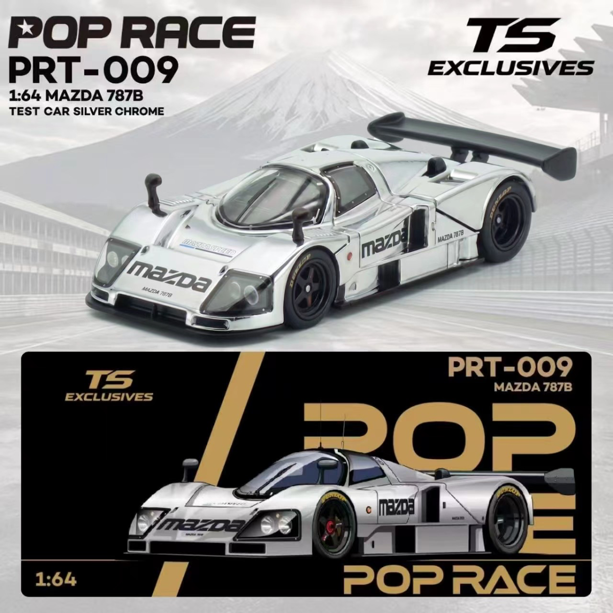 POPRACE x TS Exclusives 1/64 MAZDA 787B TEST CAR SILVER CHROME PRT009.