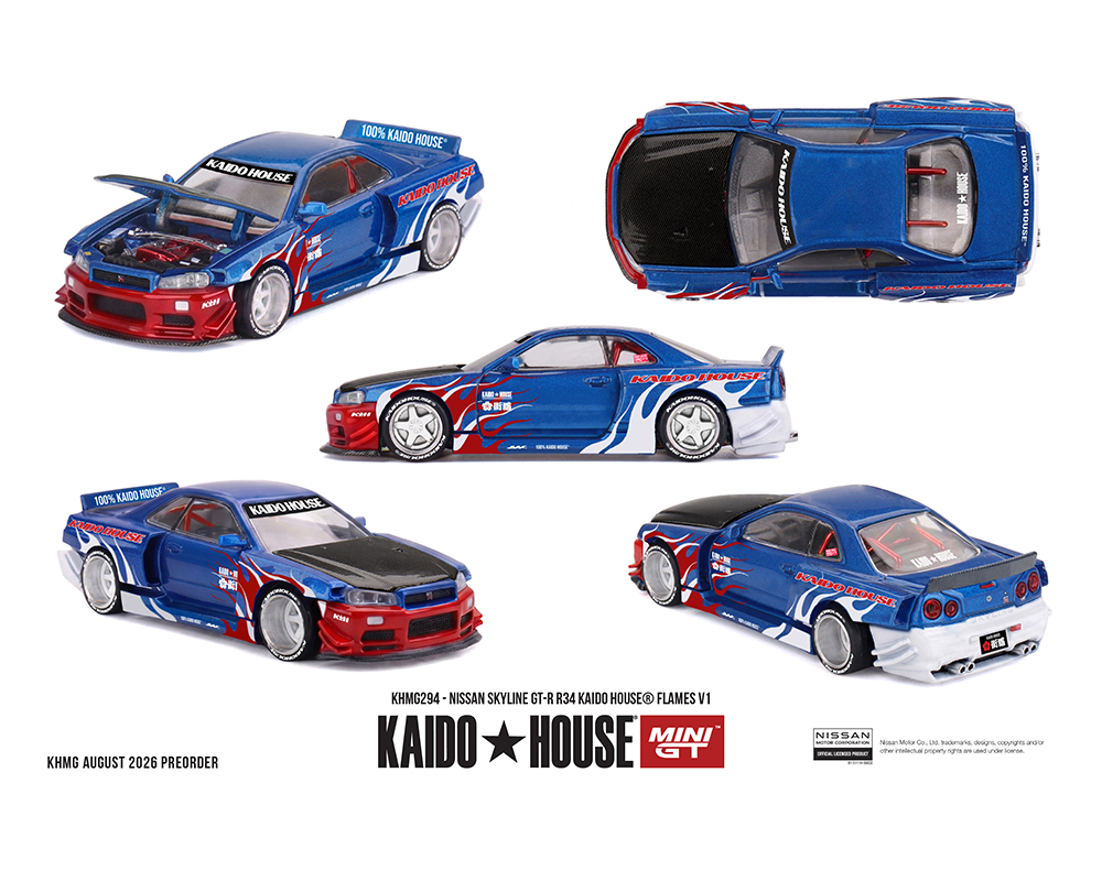 Kaido House x Mini GT 1:64 Nissan Skyline GT-R R34 Kaido House Flames V1.