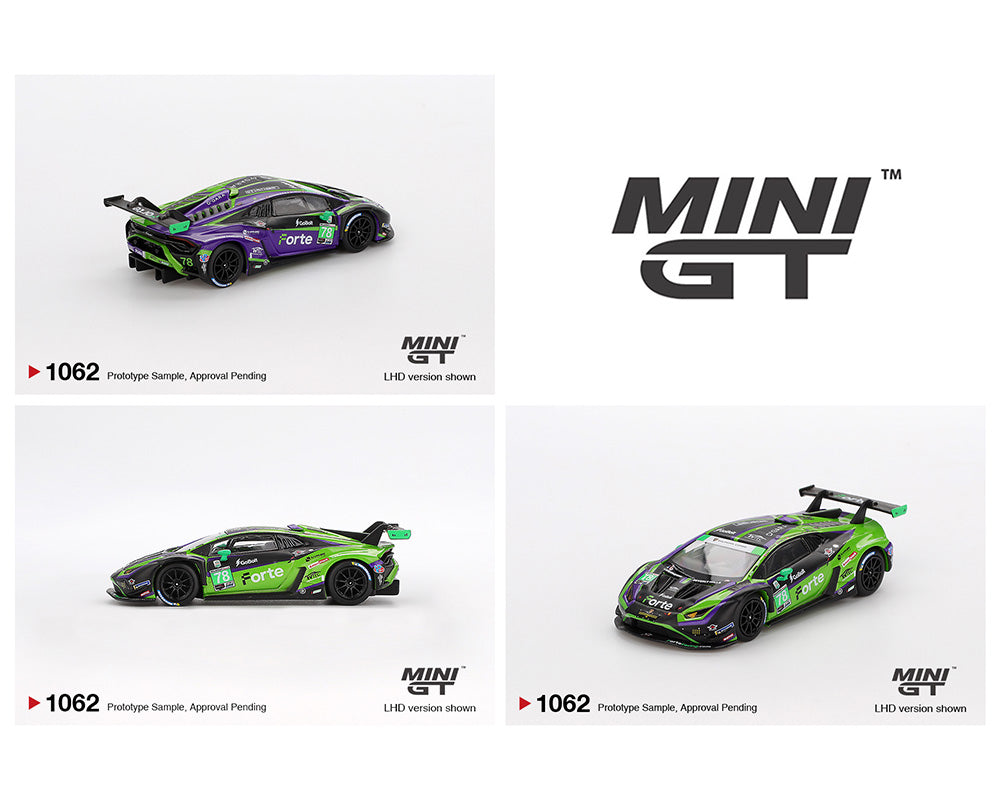Mini GT 1:64 Lamborghini Huracán GT3 EVO2 #78 Forte Racing 2024 IMSA Daytona 24 Hrs